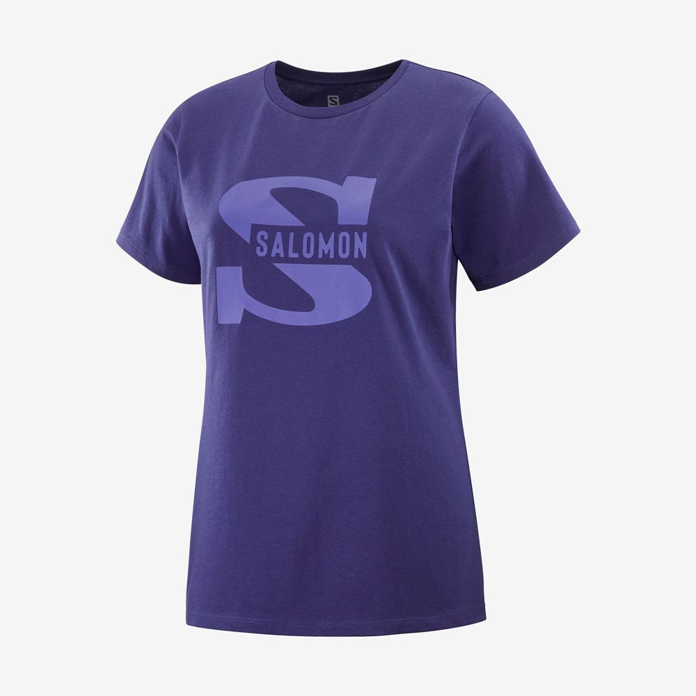 T-Shirty Damskie Salomon OUTLIFE BIG LOGO - Fioletowe - Polska (503-YKRDFI)